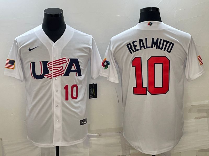 Men 2023 World Cub USA 10 Realmuto White Nike MLB Jersey19